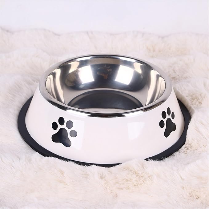 Stainless Steel Large Capacity pet Bowl Dog Food Bowl Multiple Specifications Anti-Fall Food Bowl Food Bowl Feeding pet Supplies(White-3pcs,Medium)