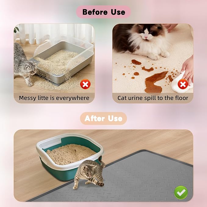 XXL Silicone Cat Litter Mat, 50"x35"(127cmx89cm) Extra Litter Box for Floors, Non-Slip Litter Trapping Mat to Prevent Tracking, Easy to Clean Kitty Litter Catcher Mat, Durable, Dark Gray