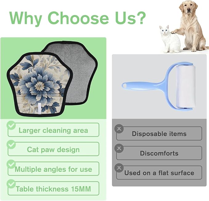 Reusable Pet Hair Removal Glove Elegant Flower Magic Brush for Cat & Dog Hair Remover for Car, Sofa, Bedding, Clothes - 9x9 Mitt Washable