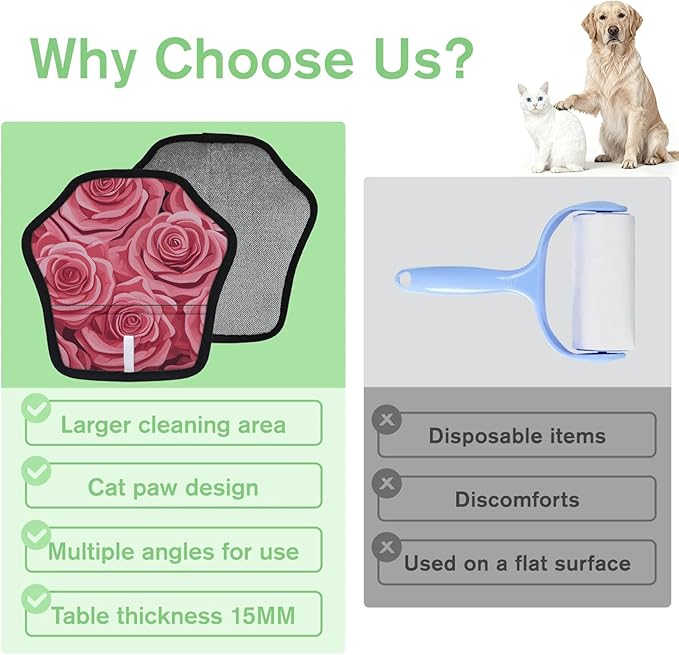 Reusable Pet Hair Removal Glove Flower Roses Magic Brush for Cat & Dog Hair Remover for Car, Sofa, Bedding, Clothes - 9x9 Mitt Washable