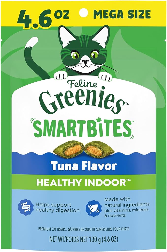 Greenies Feline Smartbites, Cat Treats Healthy Recipe, Indoor Cat Treats, Tuna Flavor, 4.6 oz. Pack