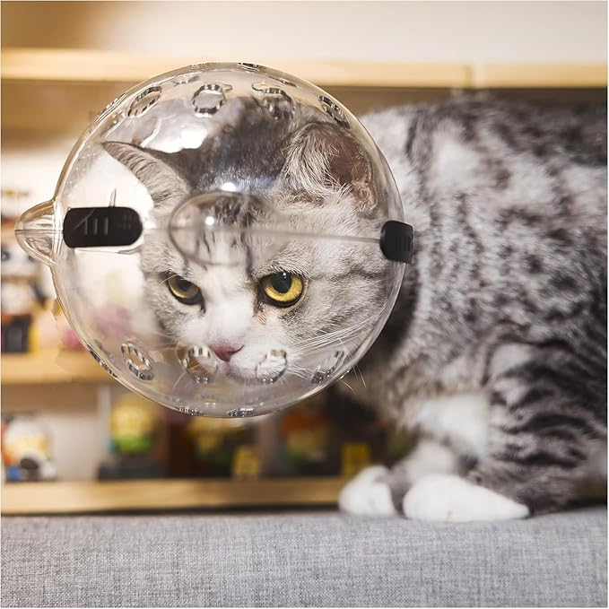 Bubble Muzzle and Boots for Cat Grooming Nail Trimming Cat Astronaut Helmet Grooming Mask with Anti Bite Breathable Silicone Paw Covers (L)