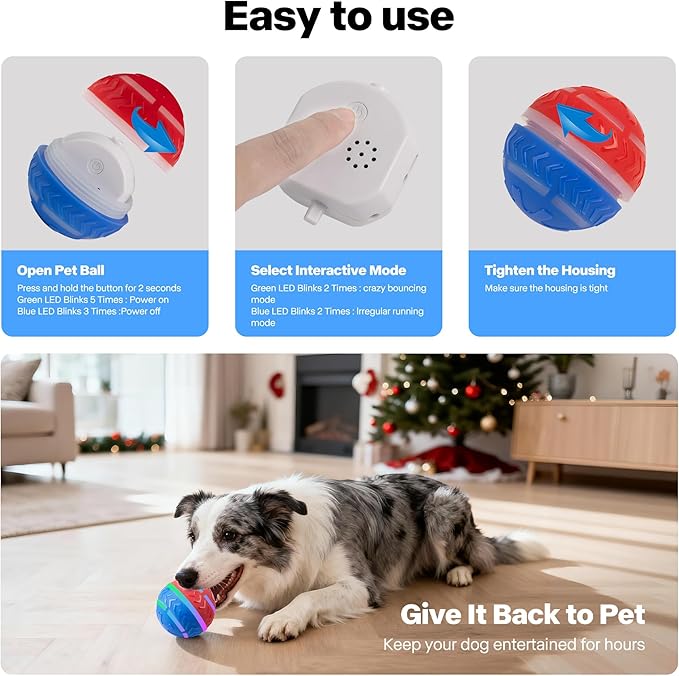 Pet Prime Interactive Dog Ball,Automatic Self Moving Dog Toys to Keep Them Busy,Rechargeable Motion Activated Rolling Ball with Lights for Small Medium and Large Dogs,2 Modes for Fun