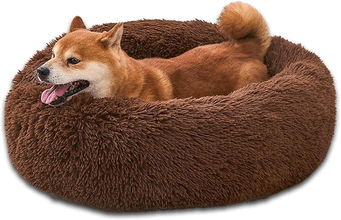 Comfort Donut Dog Bed - Ultra-Soft Pet Bed with Neck Support, 3 Sizes (Machine Washable) for Small/Medium/Large Dogs & Cats(Coffee,24''Lx24''Wx8''Th)