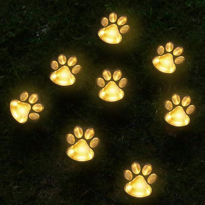 16.8ft Solar Paw Print Lights, Cat Dog Animal Solar String Lights (Set of 8) Outdoor Decoration, Warm Up Your Pet and Make The Garden More Vibrant and Lovely, a Gift for Pet Lovers