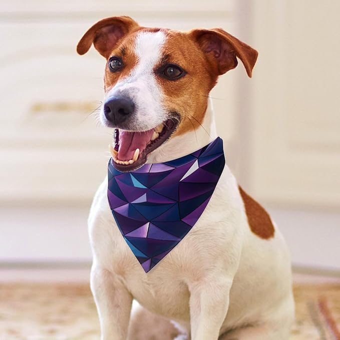 Dog Bandana Spring Pet Scarf Adjustable Triangle Purple Geometric Printing Dog Bib Washable Polyester Puppy Bandana for Small Medium Large Dogs Cat Birthday Party Supplies
