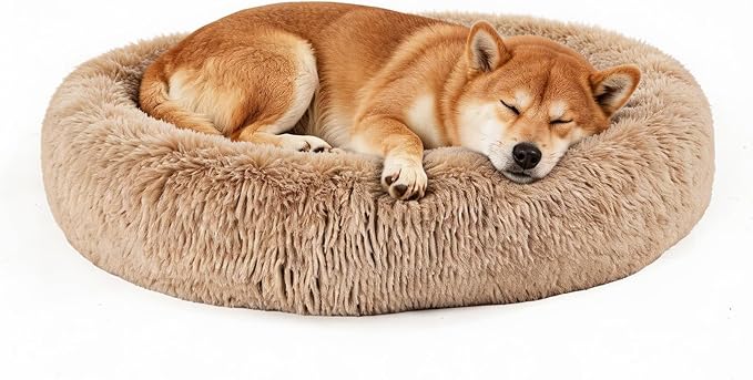NEWBULIG 37.4x37.4 Inch Dog Bed Large Sized Dog, Donut Shape Cat Beds for Indoor Cats with Washable, Anti-Slip, Faux Fur