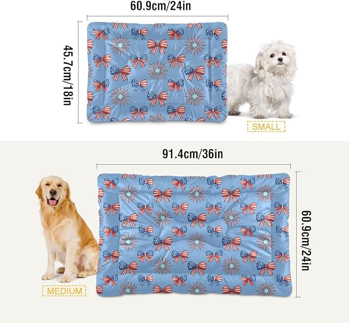 Dog Bed for Crate Washable Pet Sleep Pad, Bows Print Kennel Mat with Non-Slip Bottom, Soft Fluffy Supplies Pet for Dogs and Cats (24x18 inch)