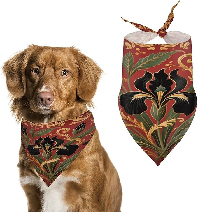Dog Bandana Spring Pet Scarf Adjustable Triangle Vintage Black Floral Printed Printing Dog Bib Washable Polyester Puppy Bandana for Small Medium Large Dogs Cat Birthday Party Supplies