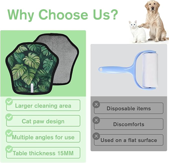 Botanical Palm Leaves Electrostatic Pet Hair Removal Glove for Cats & Dogs - Reusable Grooming Mitt for Couch, Carpet, Car Seat & Laundry - Large 9x9 Inch