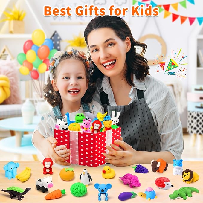 40 Pack Animal Erasers for Kids Bulk Desk Pets Classroom Prizes Treasure Box Toys for Classroom Supplies, 3D Puzzle Mini Erasers Pencil Eraser Back to School Supplies for Kids Party Favors (Random)
