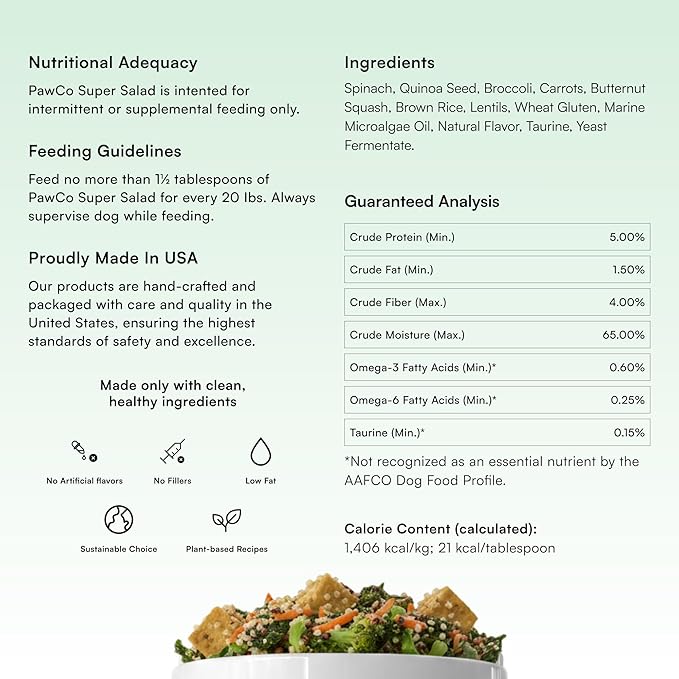 Pawco SuperSalad for Dogs – Supports Hydration, Digestion & Overall Health – Veggie-Packed Meal Topper with Whole Vegetables, Flaxseed, Omega-3 & Postbiotics – Pack of 4 x 7oz