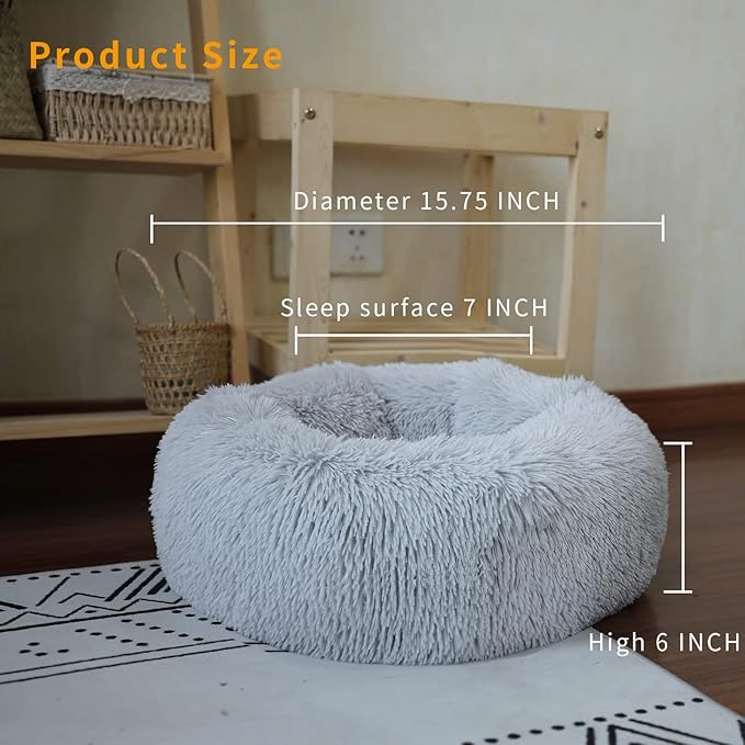 Tiny Dog Bed Fluffy Puppy Bed Washable Donut Anti Slip 15 Inches