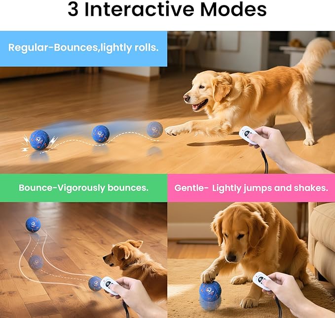 Interactive Dog Toys Dog Ball - Auto Bouncing & Rolling, Chew-Resistant E-TPU Material, 3 Interactive Modes, IPX7 Waterproof, Smart Chase Pet Toy Ball for Medium and Large Dogs (Blue)