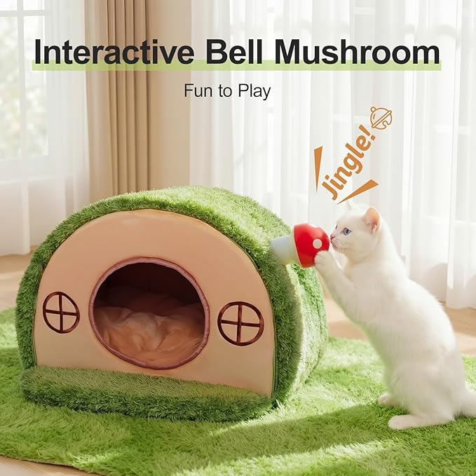 Cat Bed for Indoor Cats - Cute Cat Bed Cave, Tree Hole Cat House Tent for Kittens and Small Pets with Removable Washable Cushion & Anti-Slip Bottom, Enclosed Kitten Bed Hideaway