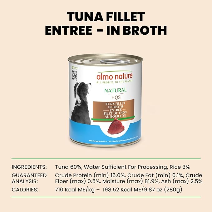 almo nature HQS Natural - Wet Dog Food - Tuna Fillet Entree in Broth, 9.87 oz, Pack of 12