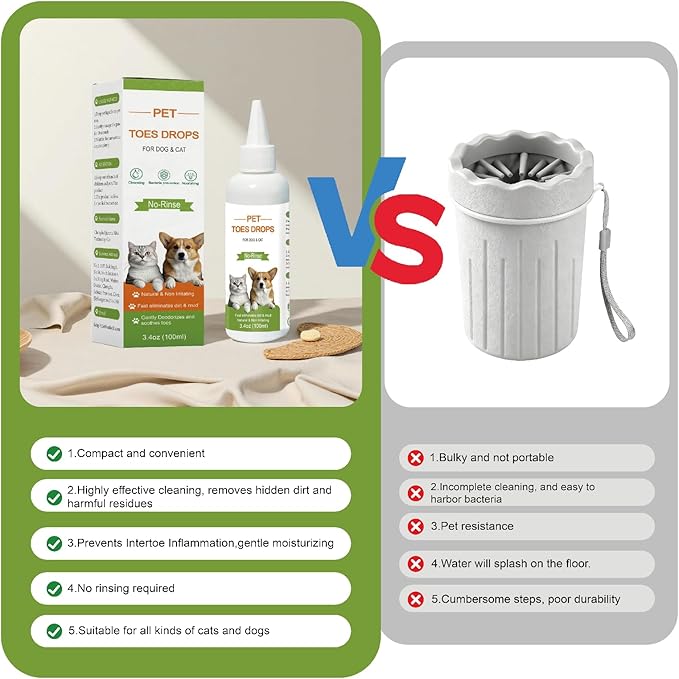 Dog Paw Cleaner – No-Rinse Dog Foot Washer, Deep Cleans Paws & Toes, Natural Plant Ingredients，Safe for Puppies to Large Dogs, Travel-Friendly Puppy Essential-3.4 OZ