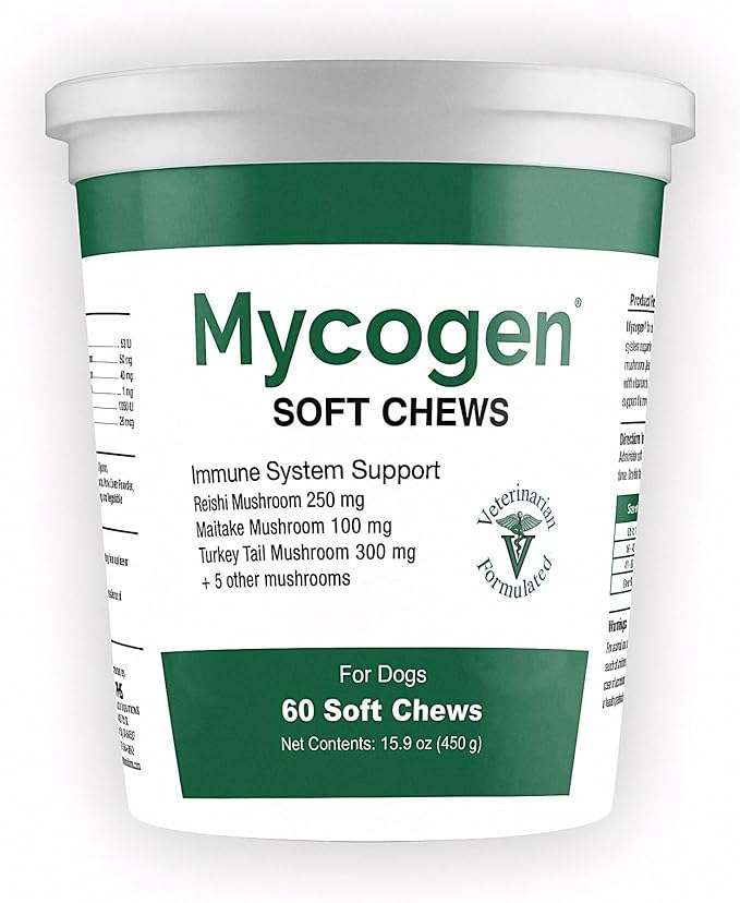 Mycogen Immune Support for Dogs – Beta Glucan, Reishi, Shiitake & Maitake Mushroom Blend – Helps Boost Immunity & Defend Against Illness – Vet-Formulated – 60 Tasty Liver-Flavored Soft Chews