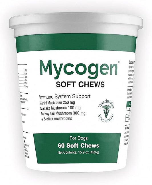 Mycogen Immune Support for Dogs – Beta Glucan, Reishi, Shiitake & Maitake Mushroom Blend – Helps Boost Immunity & Defend Against Illness – Vet-Formulated – 60 Tasty Liver-Flavored Soft Chews