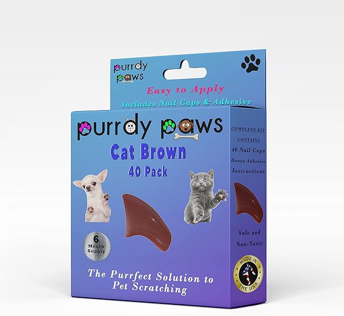 6 Month Supply Soft Nail Caps for Cats Brown Small - Extra Adhesives