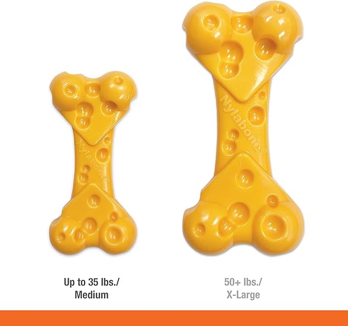 Nylabone Cheese Bone Power Chew Toy for Dogs, Cute Dog Toys for Aggressive Chewers, Cheese Flavor, Medium Dogs - Up to 35 lbs, 1 Count