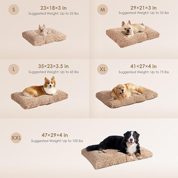 EHEYCIGA XXL Washable Dog Bed for Crate 47x29 Inch, Reversible Kennel Pad for Extra Large Dogs Weight Up to 100 lbs, Plush and Comfy Pet Sleeping Mat, Camel