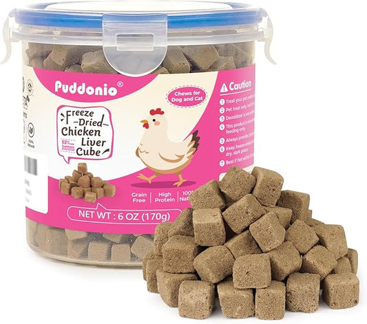 Freeze Dried Dog & Cat Treats – Single Ingredient Chicken Liver, High Protein Training Treats & Food Topper, 6 oz