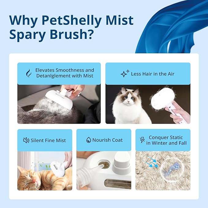 Spray Cat Brush for Shedding,Pet Grooming Brush/Self-Cleaning Wet Cat Comb with USB Rechargeable & Water Tank,Suitable for Dogs,Cats to Reduces Flying Hair,Remove Tangled & Loose Hair(White)