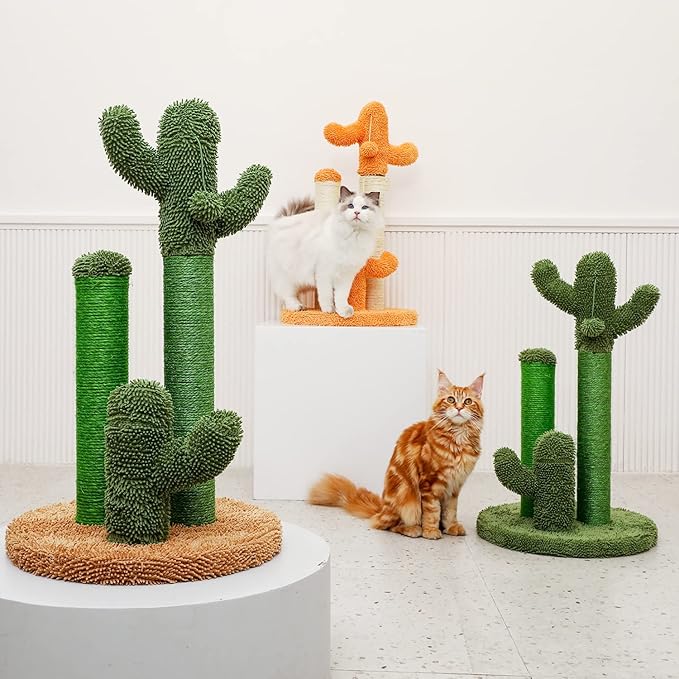 Cat Scratching Post Cactus Cat Scratching Board with 3 Scratching Poles and Interactive Hanging Ball for Medium-to-Large Cats
