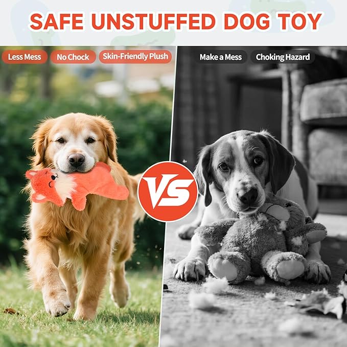 Mihachi No Stuffing Crinkle Dog Toys,2-in-1 Holds Water Bottles-Cruncher with Puncture Resistant Squeaker,3 Pcs Dog Squeak Toys Plush Dogs Chew Toy for Small Medium Large Breed Chewer,Fox&Raccoon&Pig