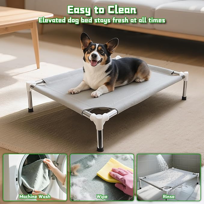 Makerfire Elevated Dog Bed, Indoor/Outdoor Raised Dog Cot for Small Dogs, Detachable Pet Bed with Non-Slip Feet, Polyester Cotton (26'' L x 19.5'' W x 6.4" H)