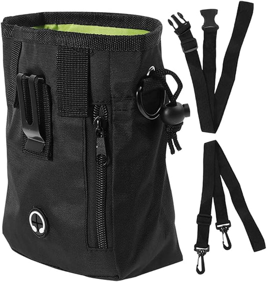 SHOWERORO Dog Treat Training Bag Portable Snack Pouch with Waist Belt 13x6x18cm Black for Outdoor Puppy Walking and Pet Training Supplies