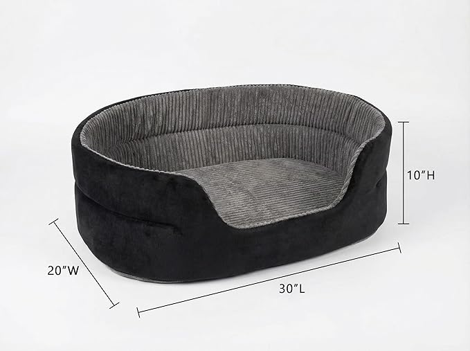 Large Dog Bed Cat Bed 20x30 Inch, Calming Pet Bed for Medium Dogs & Large Cats, Half-Enclosed Open-Top Velvet Anti-Anxiety Bed, Machine Washable Cozy Snuggle Bed (Black)