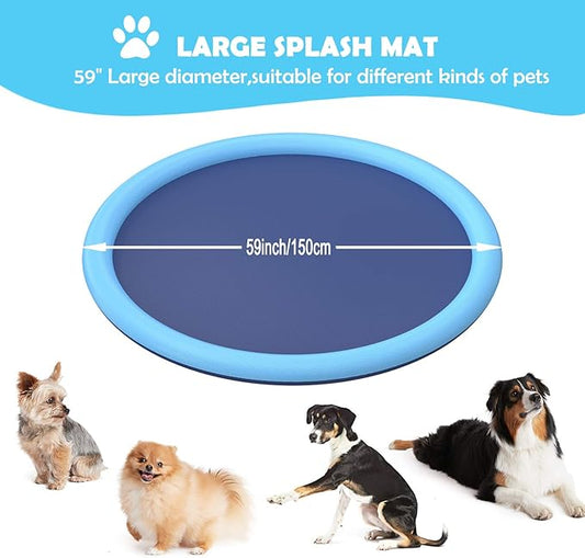 Splash Sprinkler Pad for Dogs Kids,59’’ Thicken Dog Pool with Sprinkler,Pet Outdoor Play Water Mat Toys for Dogs Cats and Kiddie