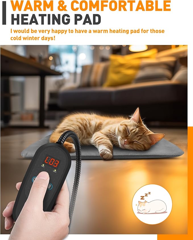 PETNF Pet Heating Pad Temperature Adjustment Anti-bite Puppy with Timer Cat Heating Pad Indoor Waterproof Pet Warming Pad Electric Heated Bed Mat Dog