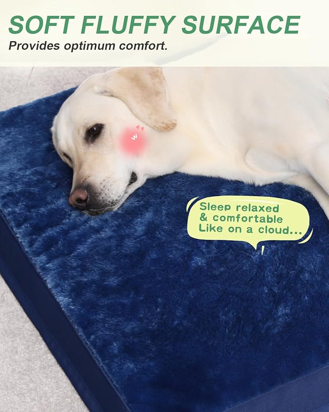 KSIIA Orthopedic Dog Crate Bed Waterproof Dog beds for Extra Large Dogs Deluxe Plush Washable Pet Mat with Egg Crate Foam & Removable Cover, 47 x 29 Inch, Blue