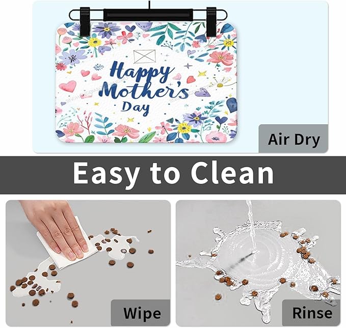 Pet Feeding Mat for Dogs Cats Happy Mother's Day Floral Gift for Mom EB Absorbent Dog Food Mat Non-Slip Waterproof Placemat Quick Dry Pet Supplies Bowl Mats