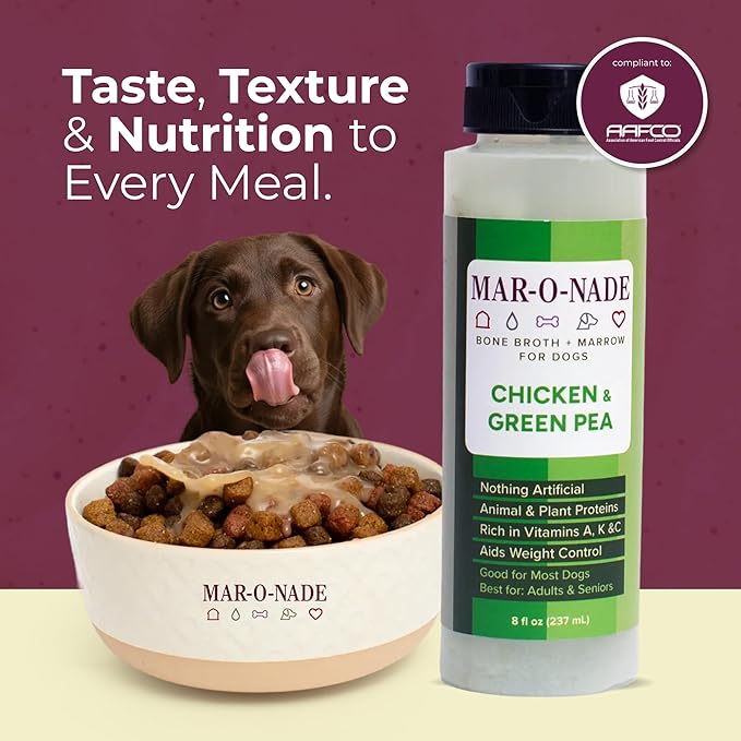 Bone Broth + Marrow Topper for Dogs - Chicken & Green Pea, 8 fl oz - Grain-Free, AAFCO-Compliant, Small-Batch Nutritional Topper