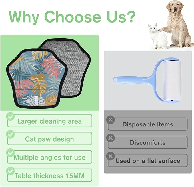 Cartoon Palm Leaves Electrostatic Pet Hair Removal Glove for Cats & Dogs - Reusable Grooming Mitt for Couch, Carpet, Car Seat & Laundry - Large 9x9 Inch
