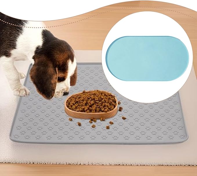 Pet Feeding Dog Food Mat Multifunctional Supplies Anti Slip Silicone Contain Spills Replace Pad Accessories Placemat, Blue