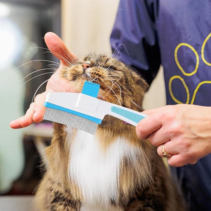 Cat Hair Brush for Dogs and Cats, Dog Grooming Supplies with Easy Release Button, Puppy Flea Cleaning Comb for Bathing Long and Short Hair Pets, Indoor Outdoor Removal, Soft Gentle Grooming Tool