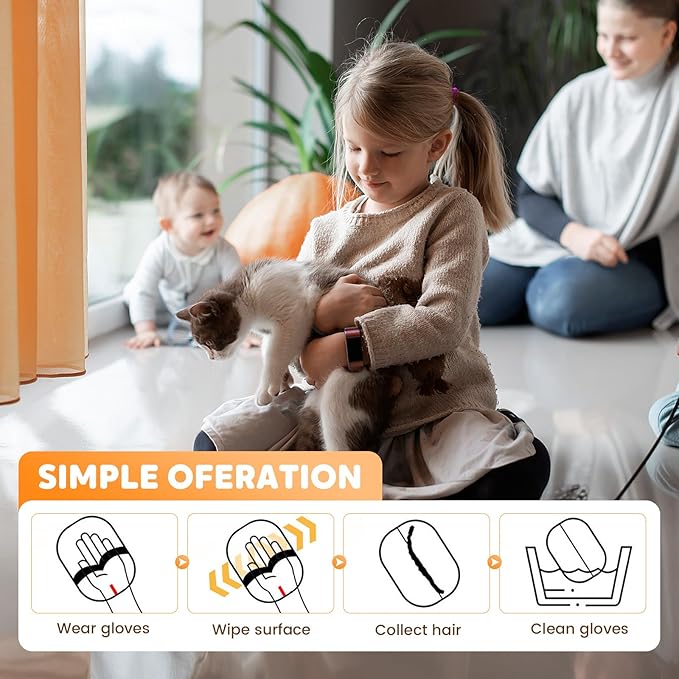 Pet Hair Remover Gloves, Electrostatic Removal Gloves for Pet Hair, Cat & Dog Hair Removal Tool for Furniture Couch