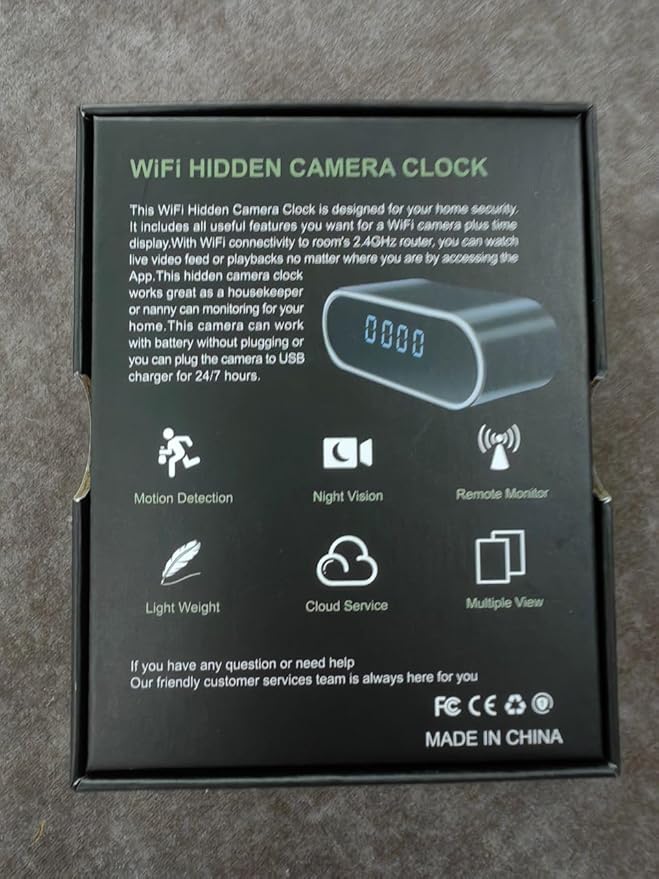 Camera Clock HD 1080P WiFi Video-only Cameras Wireless Night Vision Surveillance Security Nanny Cams for Home/Pet，Silent Video-Only Recording