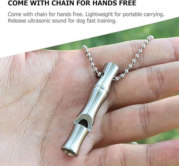 Alasum Dog Training Whistle Silent Bark Control Stainless Steel with Hanging Chain Multipurpose Outdoor Camping Supply for Dogs and Pets