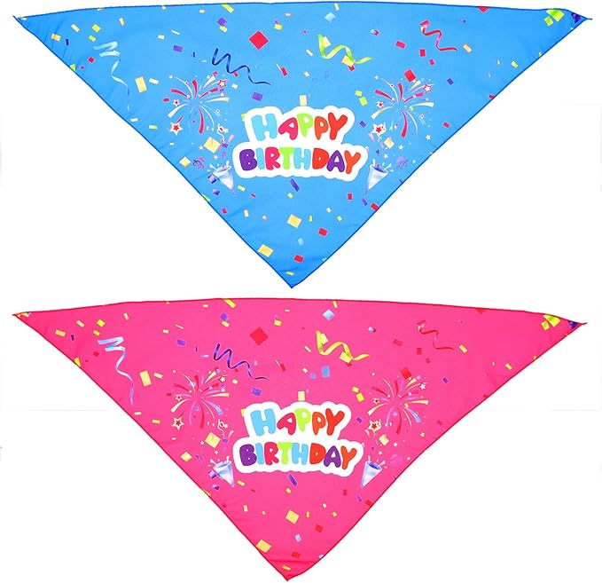 2pcs Birthday Dog Bandanas Triangle Scarves Pet Saliva Towels Colorful Blue Pink Puppy Bibs for Dog Birthday Party Supplies