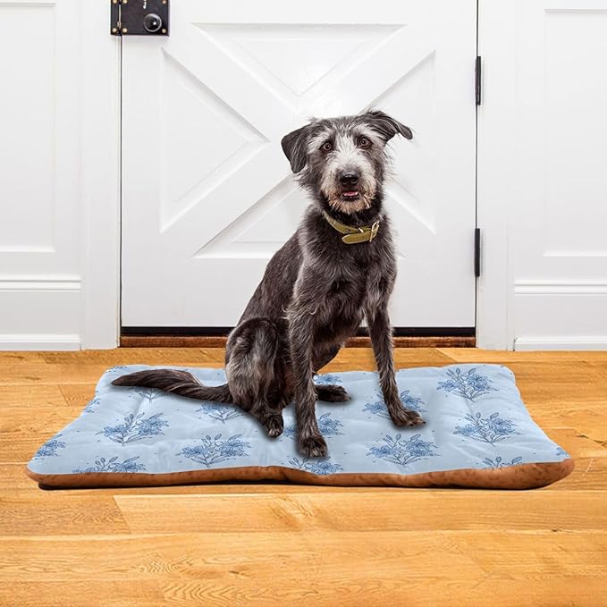 Dog Bed for Crate Washable Pet Sleep Pad, Floral Print Kennel Mat with Non-Slip Bottom, Soft Fluffy Supplies Pet for Dogs and Cats (24x18 inch)