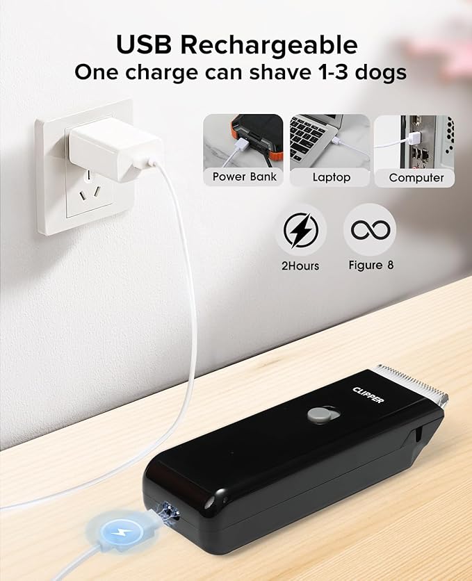 Upgrade Home Professional Dog Grooming Kit Clipper for Matted & Long Hair, Cordless Pet Shaver Low Noise USB Rechargeable for Cats, Small&Medium Dogs, Handy Pet Hair Grooming Trimmer, Black