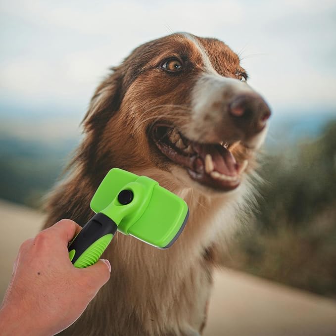 POPETPOP Self-cleaning Dog and Cat Grooming Brush Portable Deshedding Tool for All Types Comfortable Grip and Design for Easy