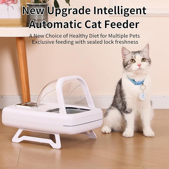 Automatic Cat Feeder with RFID Collar Sensor, Recognize 134.2kHz 15 Digits Pet Chip ID, Obese Cat, Anti Food Grabing for Both Wet Dry Food and Health Management