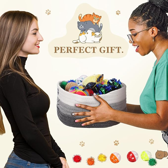 Zopeal 58 Pcs Easter Cat Storage Basket Gift Toys Set, Colorful Flashing Balls Pet Bell Crinkle Balls Spring Toys Attract Cat to Swat, Hunt, Interactive for Pet(Multicolor,9.8 Inch)